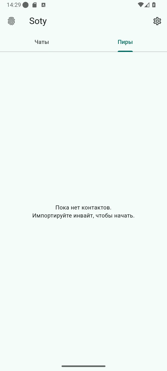 Вкладка «Пиры» в Soty, пока без контактов